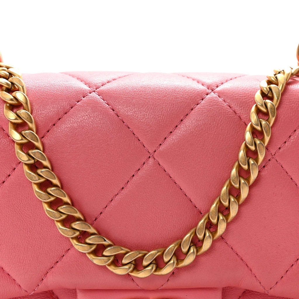 Lambskin Enamel Quilted Pending CC Mini Square Flap Pink