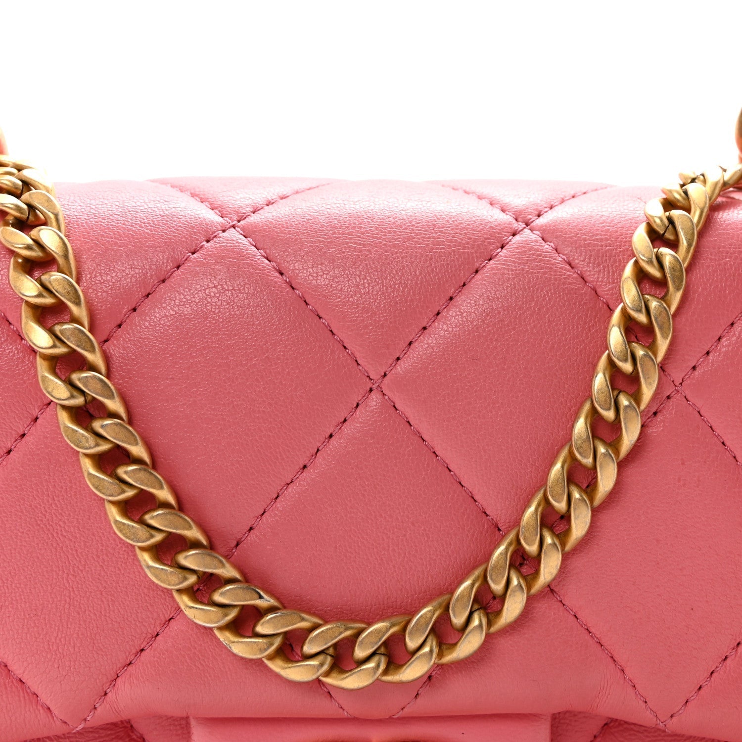 Lambskin Enamel Quilted Pending CC Mini Square Flap Pink