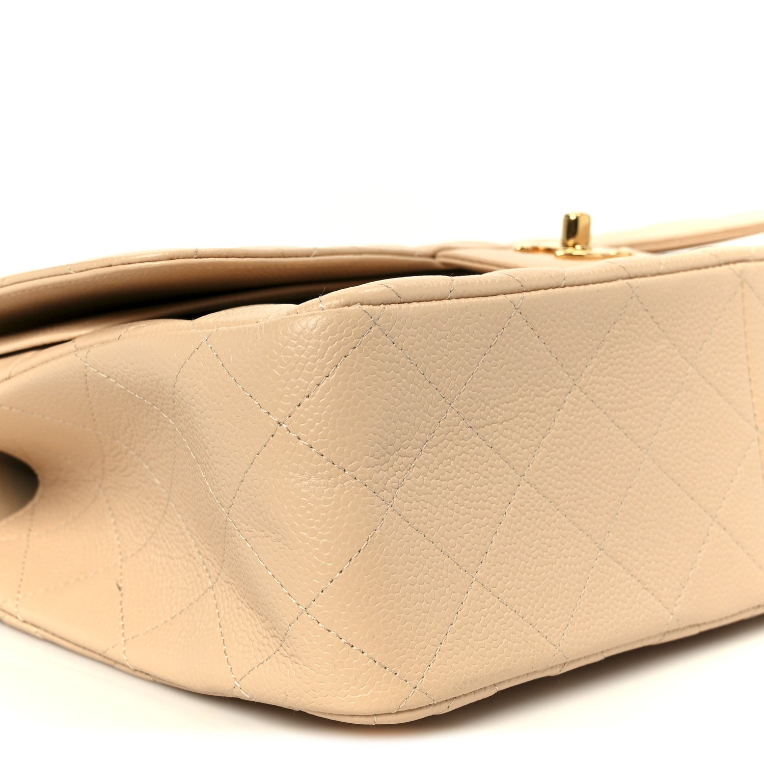 Caviar Quilted Jumbo Double Flap Beige