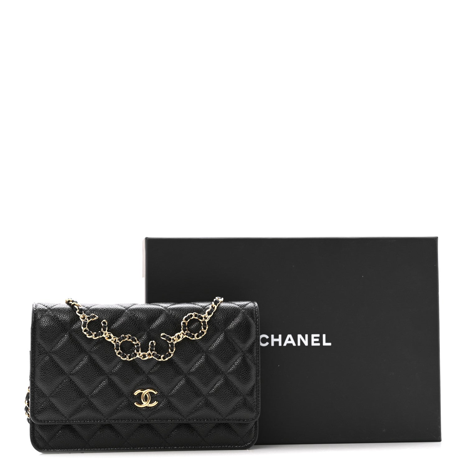 Caviar Quilted Miss Coco Wallet On Chain WOC Black