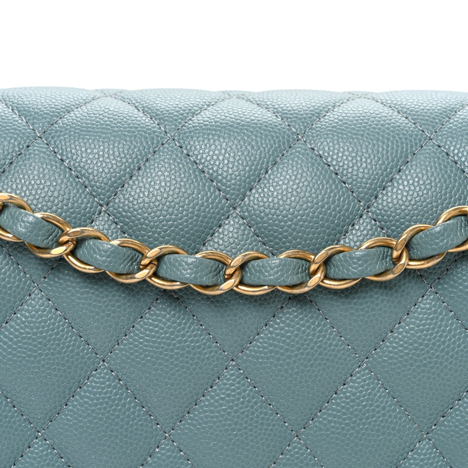 Iridescent Caviar Quilted Medium Double Flap Light Blue