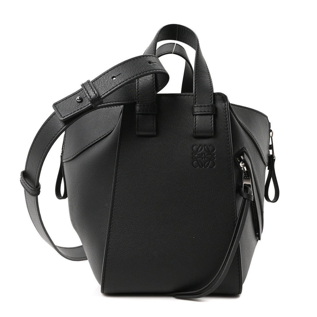 Soft Grained Calfskin Compact Hammock Shoulder Bag Black