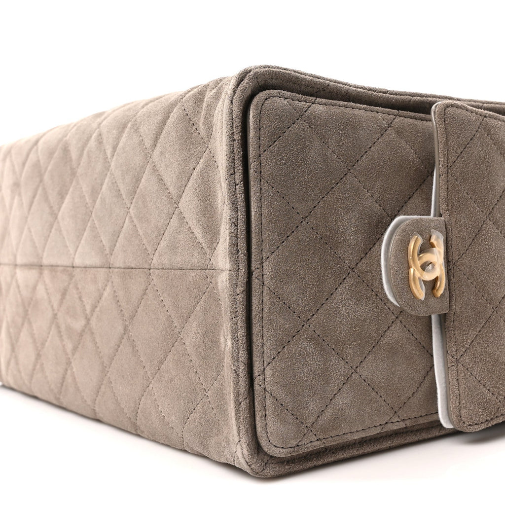 Suede Quilted Medium Chanel 25 Handbag Dark Grey
