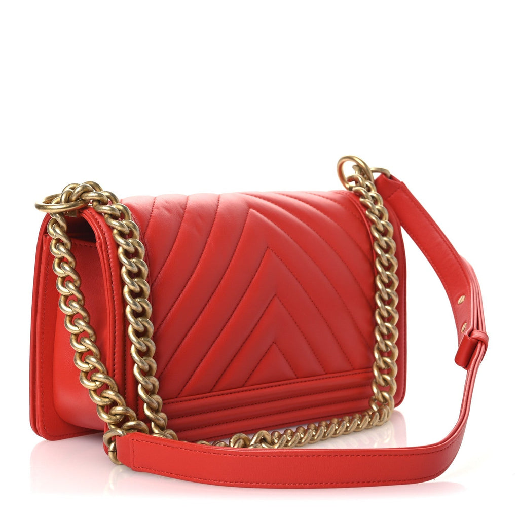 Calfskin Chevron Quilted Medium Boy Flap Red