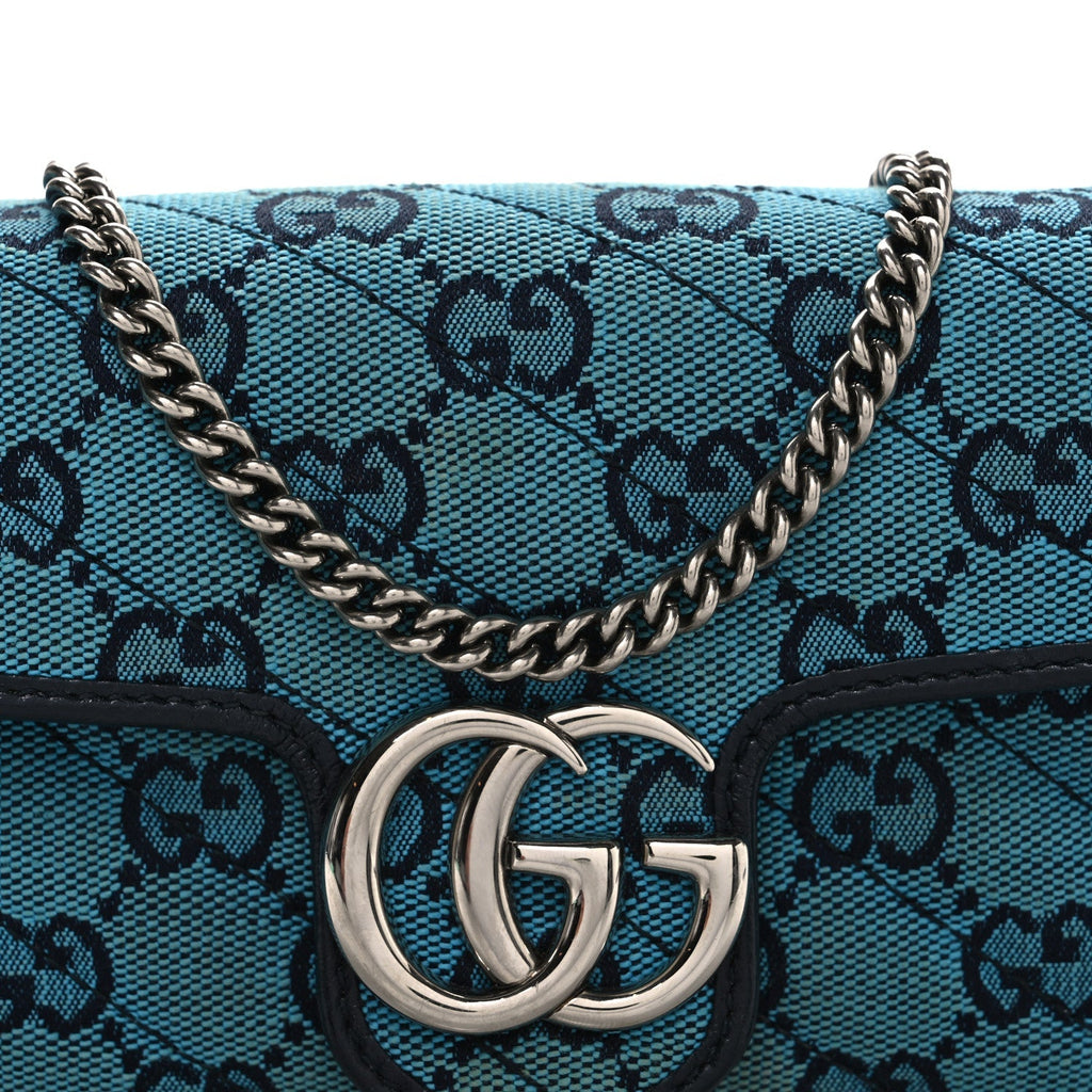 Monogram Multicolor Matelasse Diagonal Super Mini GG Marmont Shoulder Bag Light Blue
