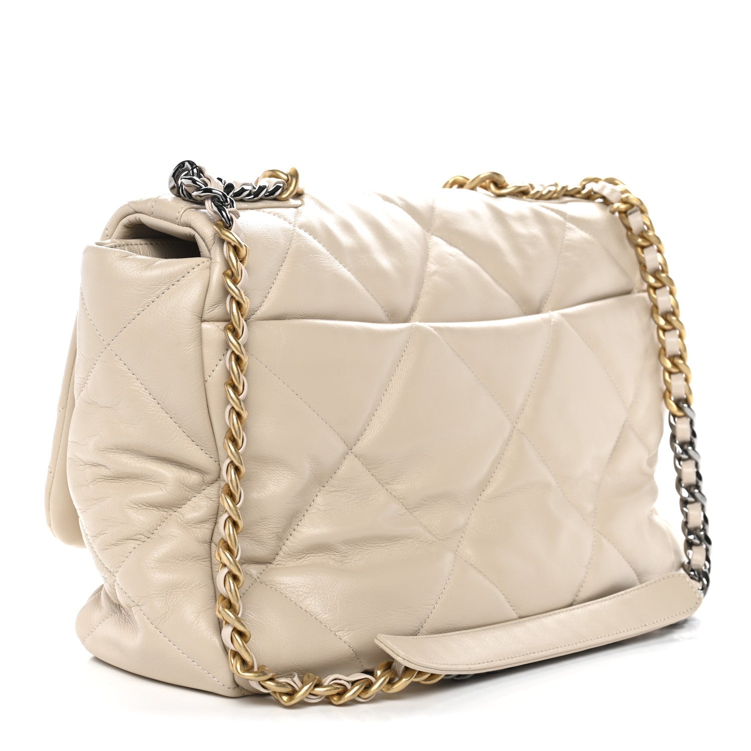Goatskin Quilted Maxi Chanel 19 Flap Beige