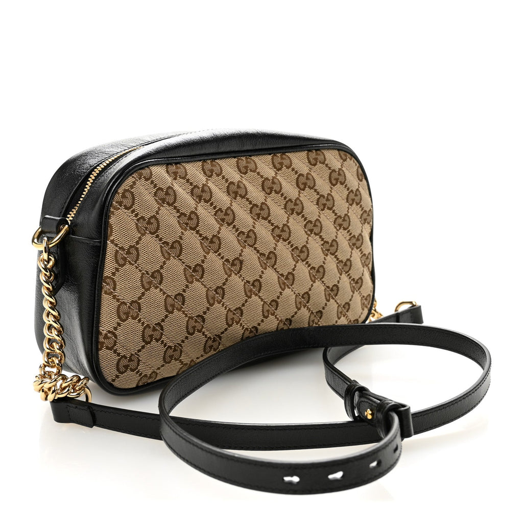 Monogram Matelasse Diagonal Small GG Marmont Chain Shoulder Bag Beige Black