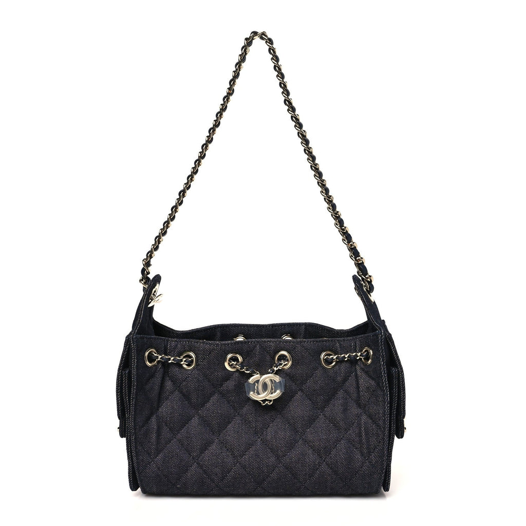 Denim Quilted Mini Chanel 25 Handbag Dark Blue
