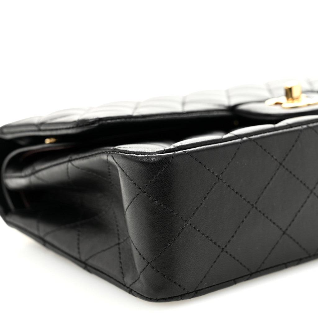 Lambskin Quilted Medium Double Flap Black