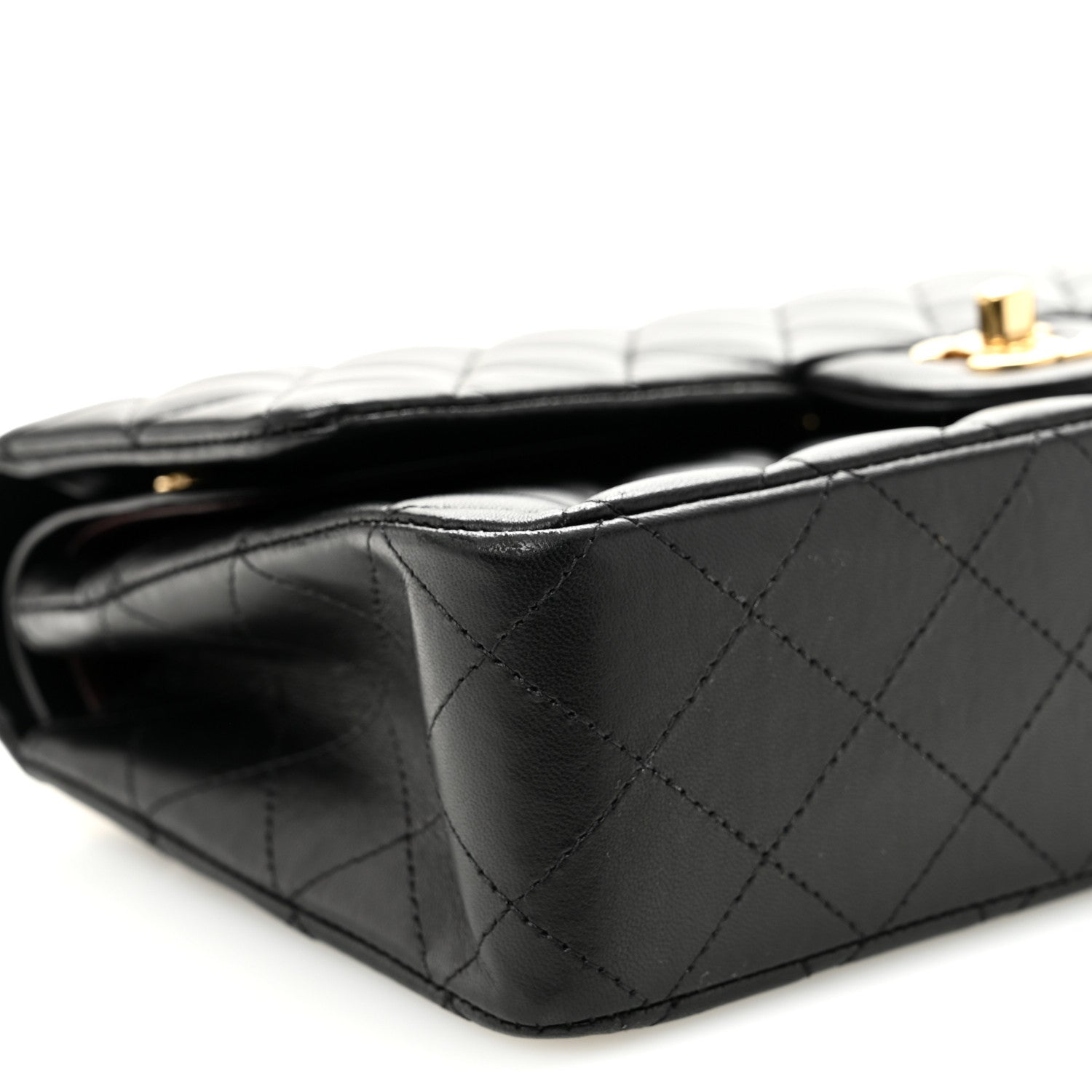 Lambskin Quilted Medium Double Flap Black