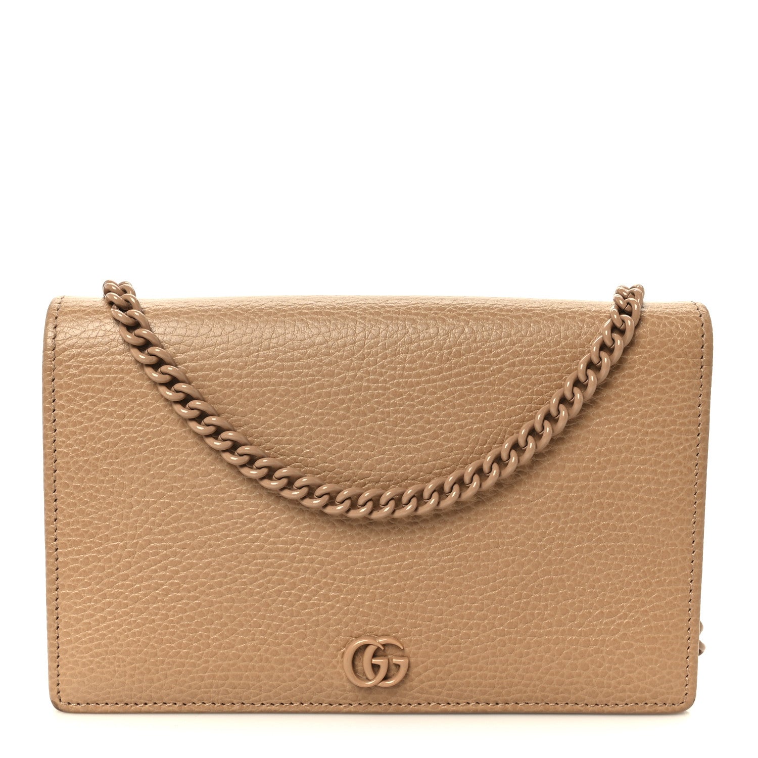 Dollar Calfskin Enamel Monochrome Mini GG Marmont Chain Wallet Camelia