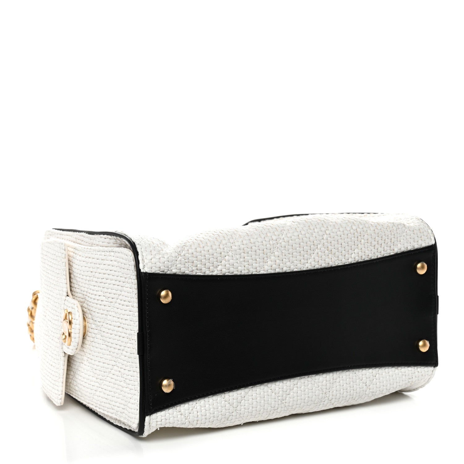 Braided Raffia Calfskin Quilted Small Chanel 25 Handbag White Black