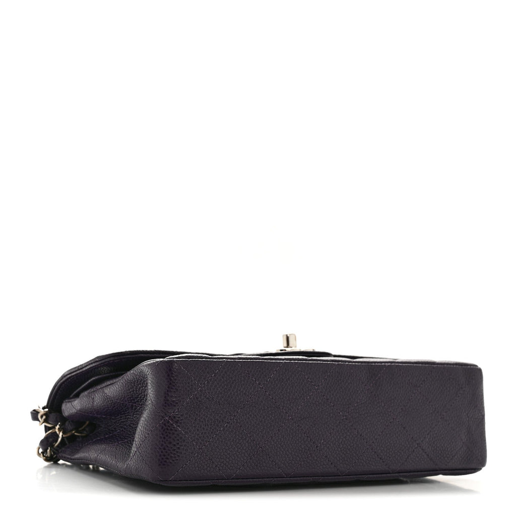 Caviar Quilted Small Double Flap Dark Purple