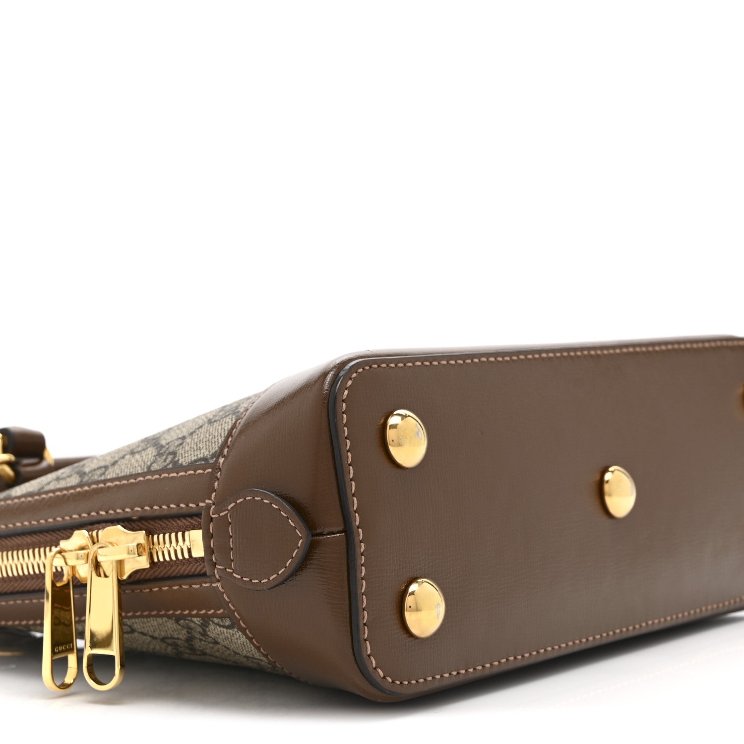 GG Supreme Monogram Azalea Calfskin Small Horsebit 1955 Top Handle Bag Beige Ebony Brown Sugar