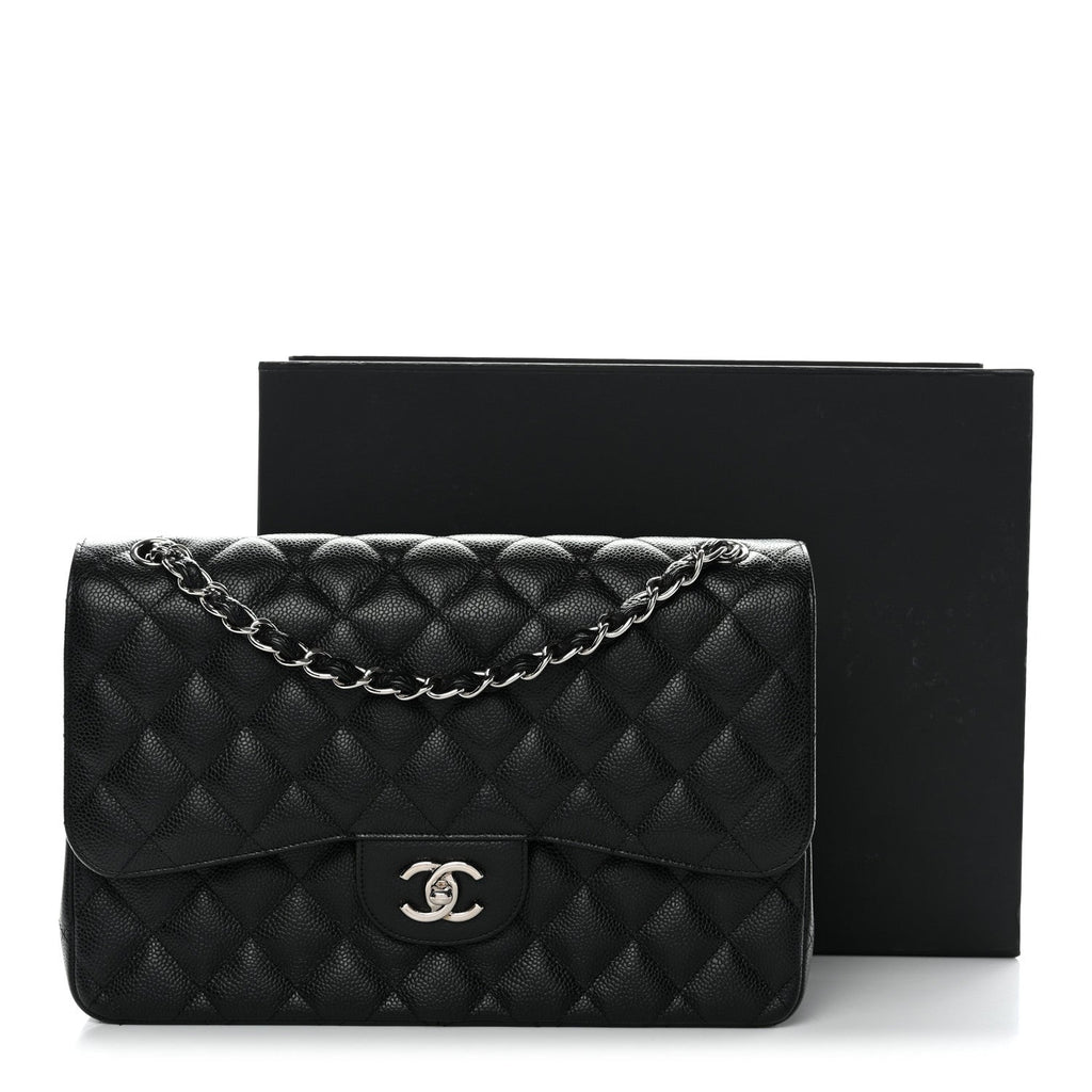 Caviar Quilted Jumbo Double Flap Black