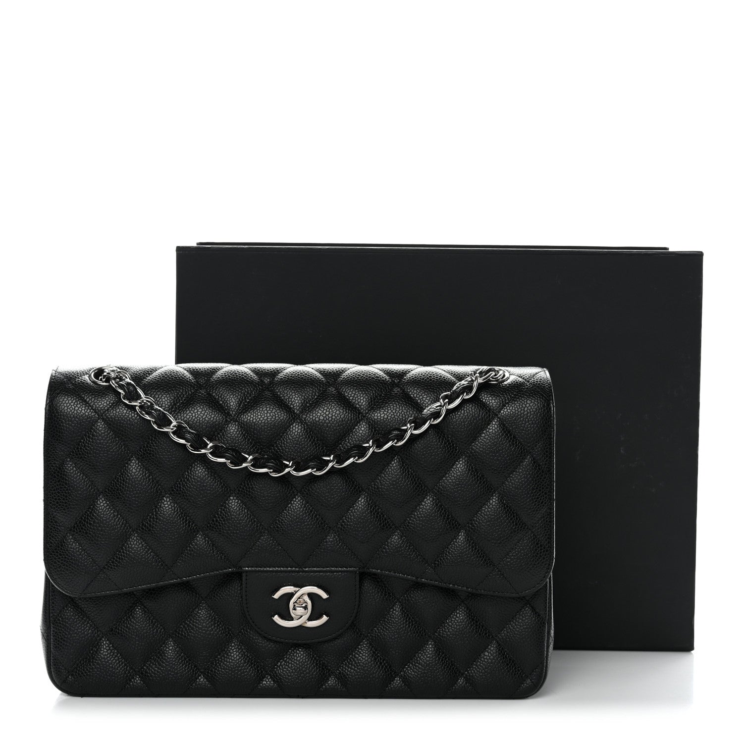 Caviar Quilted Jumbo Double Flap Black