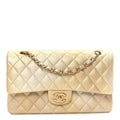 Metallic Goatskin Quilted Ombre Medium Double Flap Gold