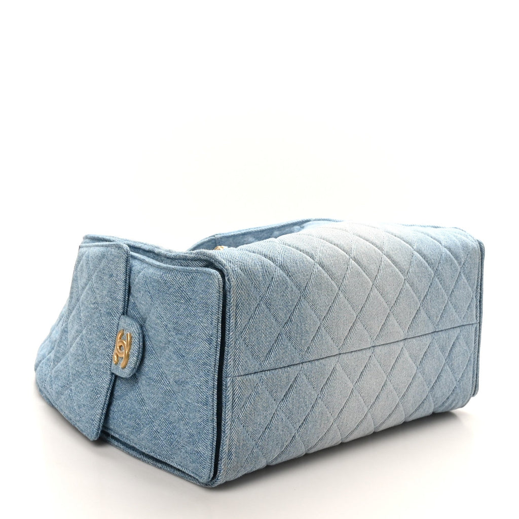 Washed Denim Quilted Medium Chanel 25 Handbag Blue