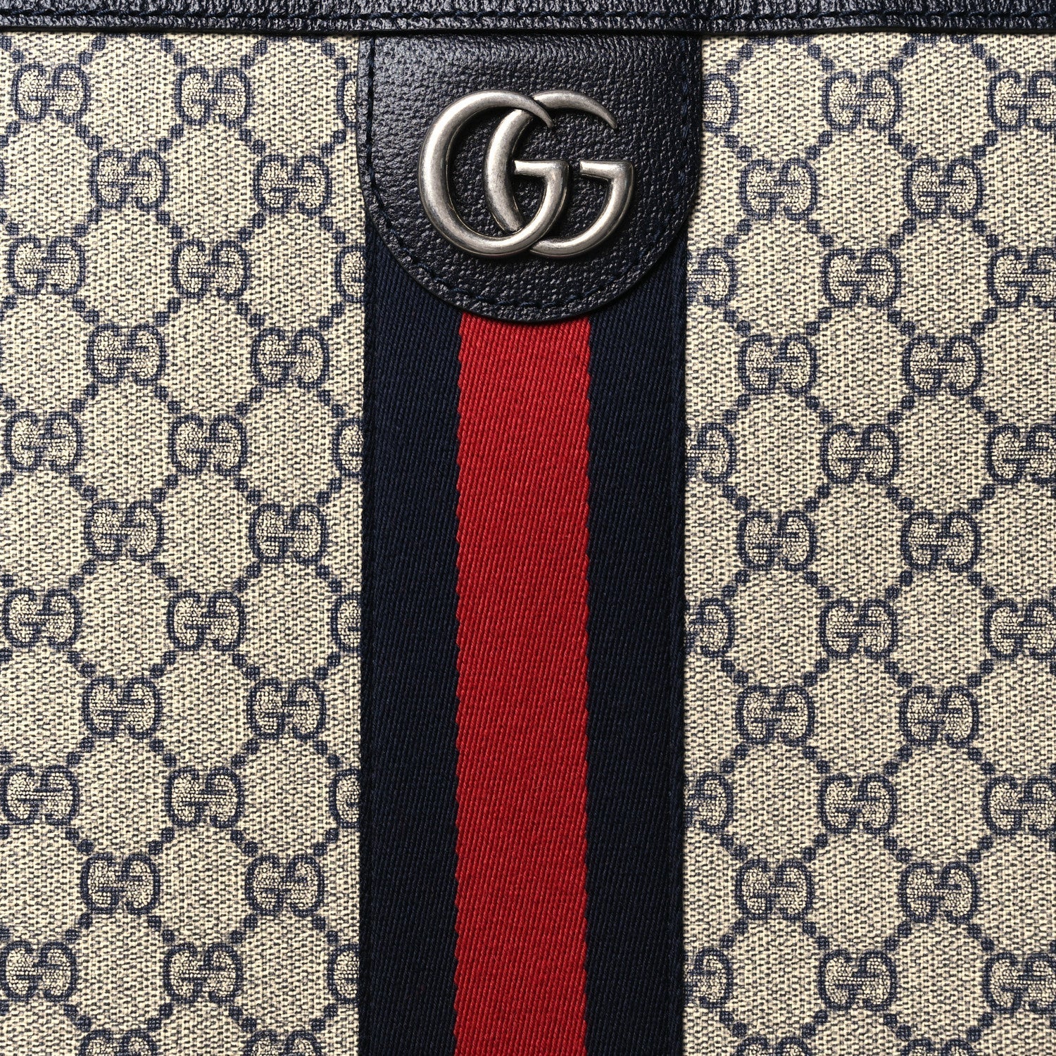 GG Supreme Monogram Textured Dollar Calfskin Web Large Savoy Trolley Suitcase Beige Blue