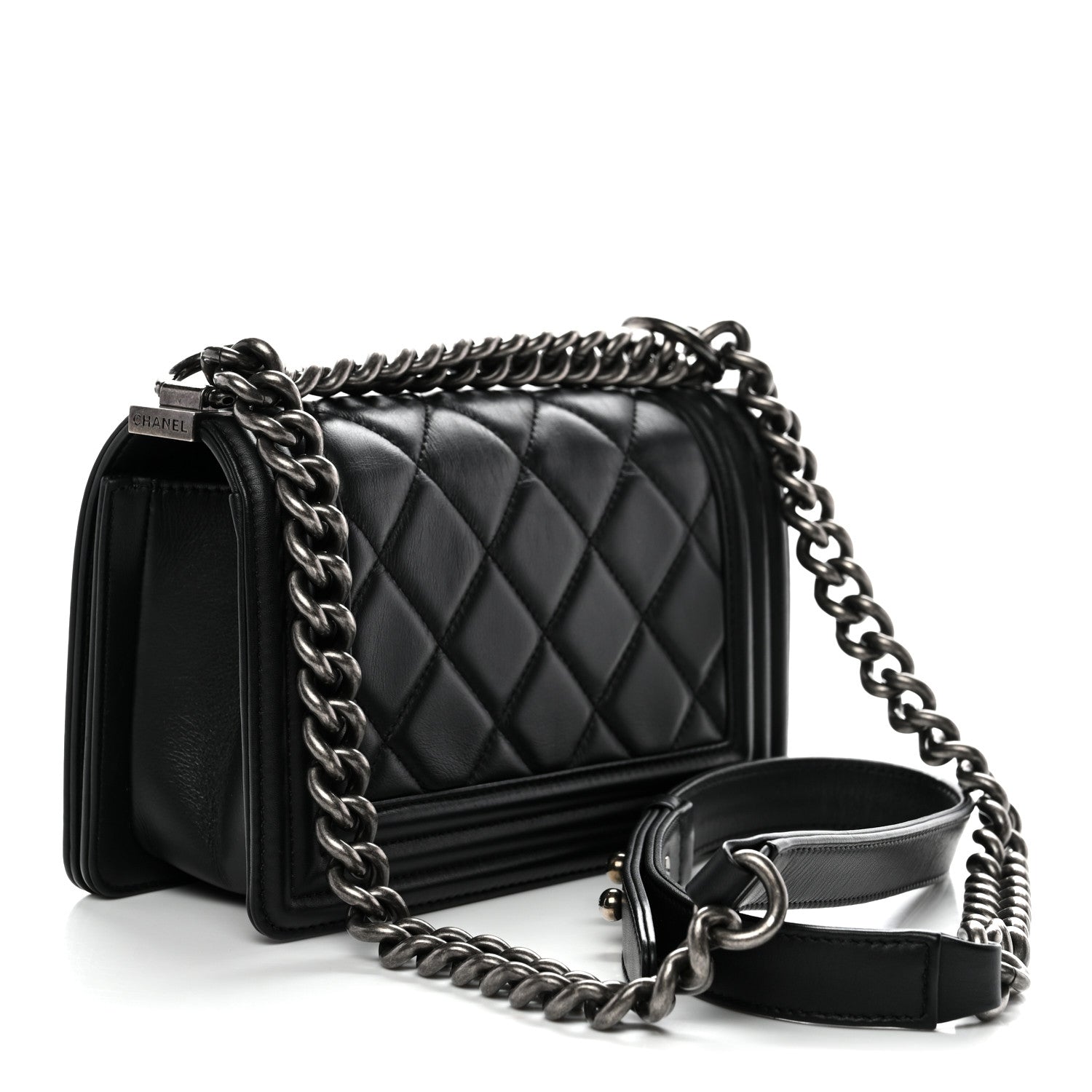 Calfskin Quilted Small Boy Flap Black