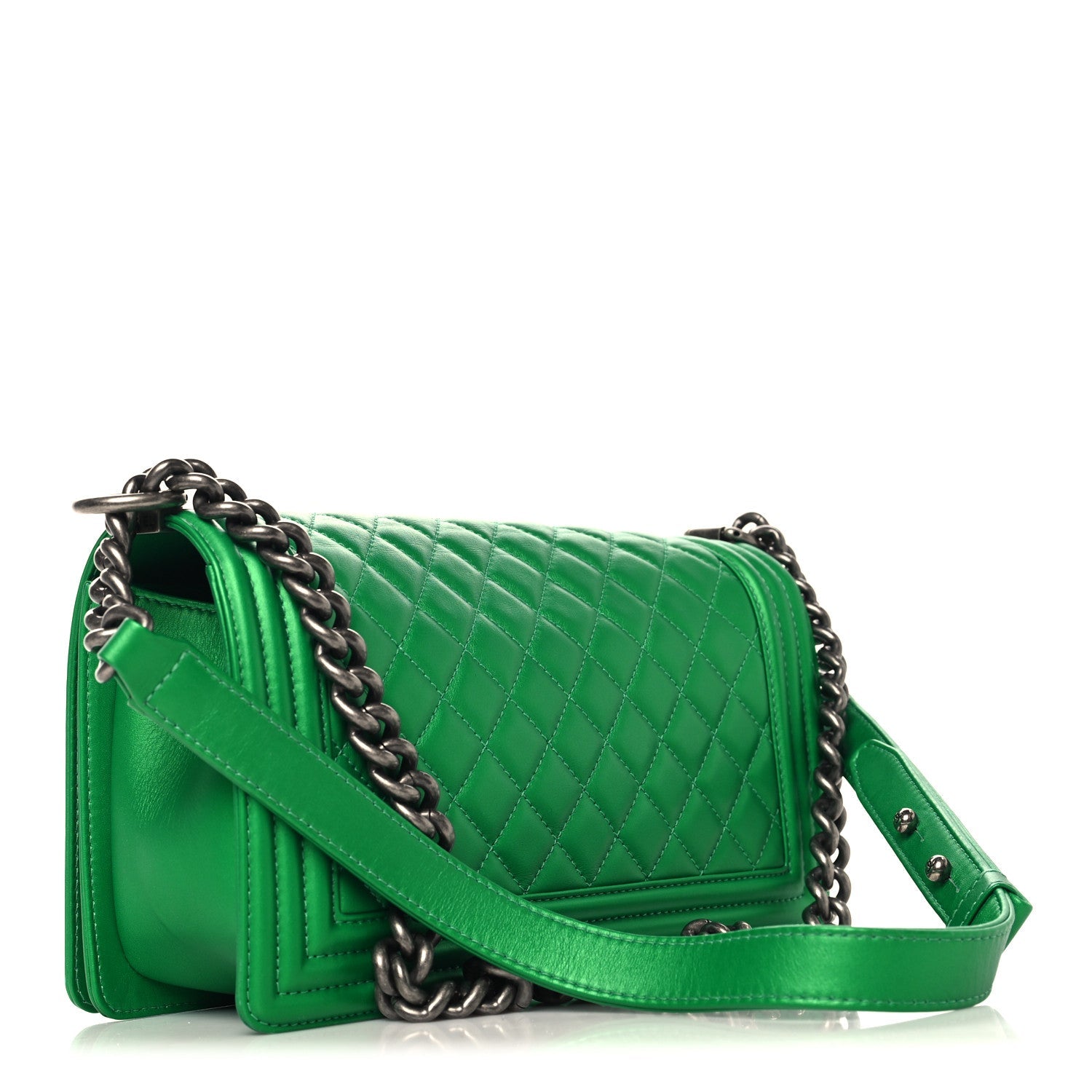 Metallic Calfskin Quilted Medium Boy Flap Green