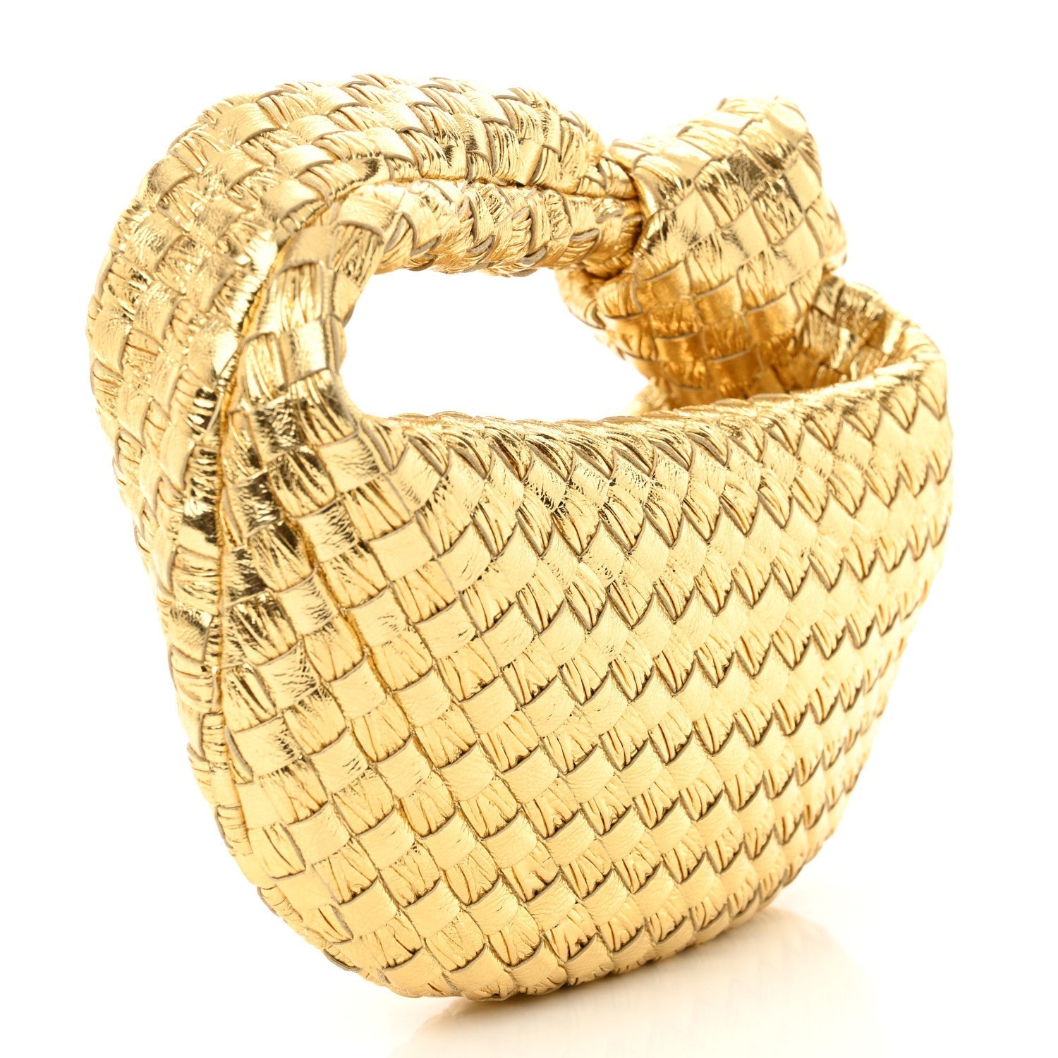 Laminated Calfskin Pressed Intreccio Mini Jodie Gold