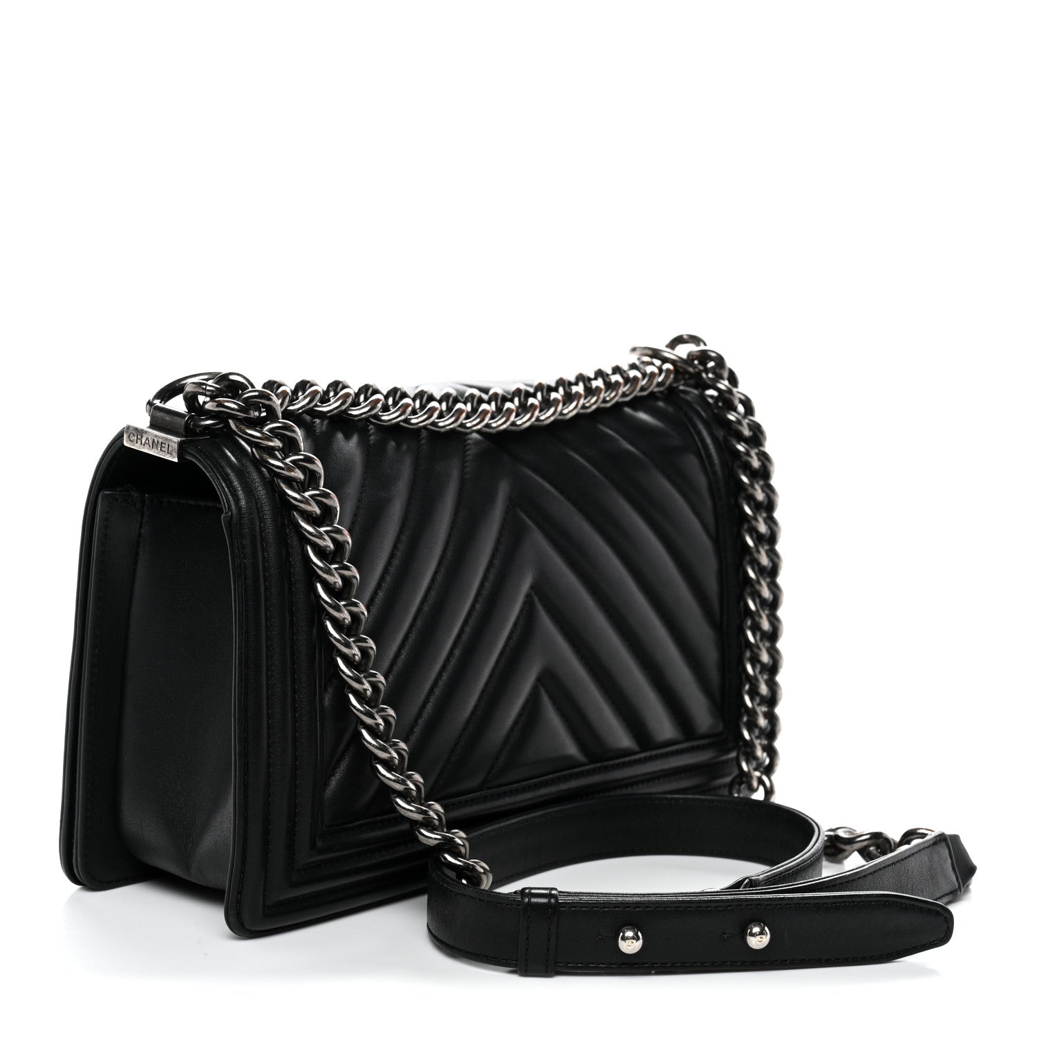 Lambskin Chevron Quilted Medium Boy Flap Black