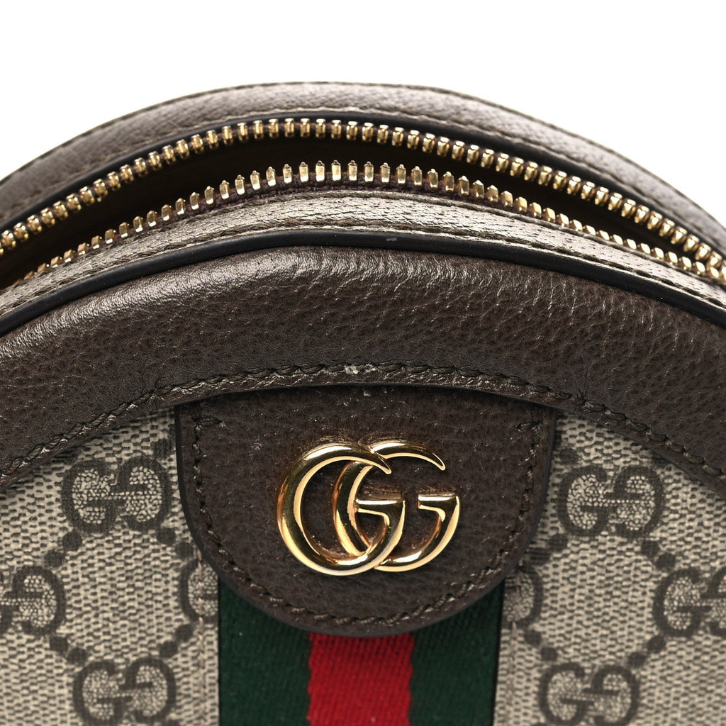 GG Supreme Monogram Web Mini Ophidia Round Shoulder Bag Brown