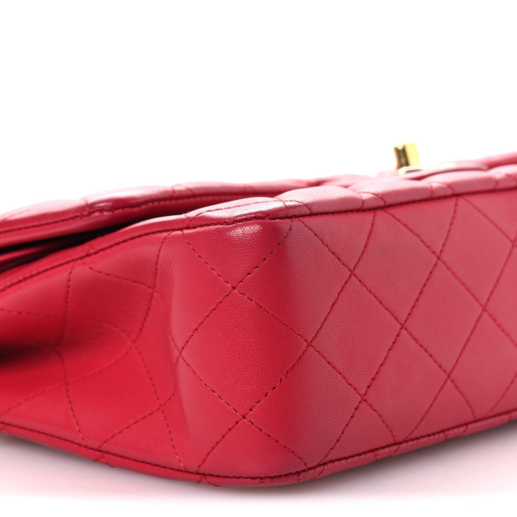 Lambskin Quilted Medium Double Flap Red