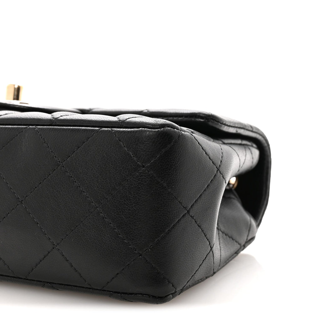 Lambskin Quilted Mini Rectangular Flap Black