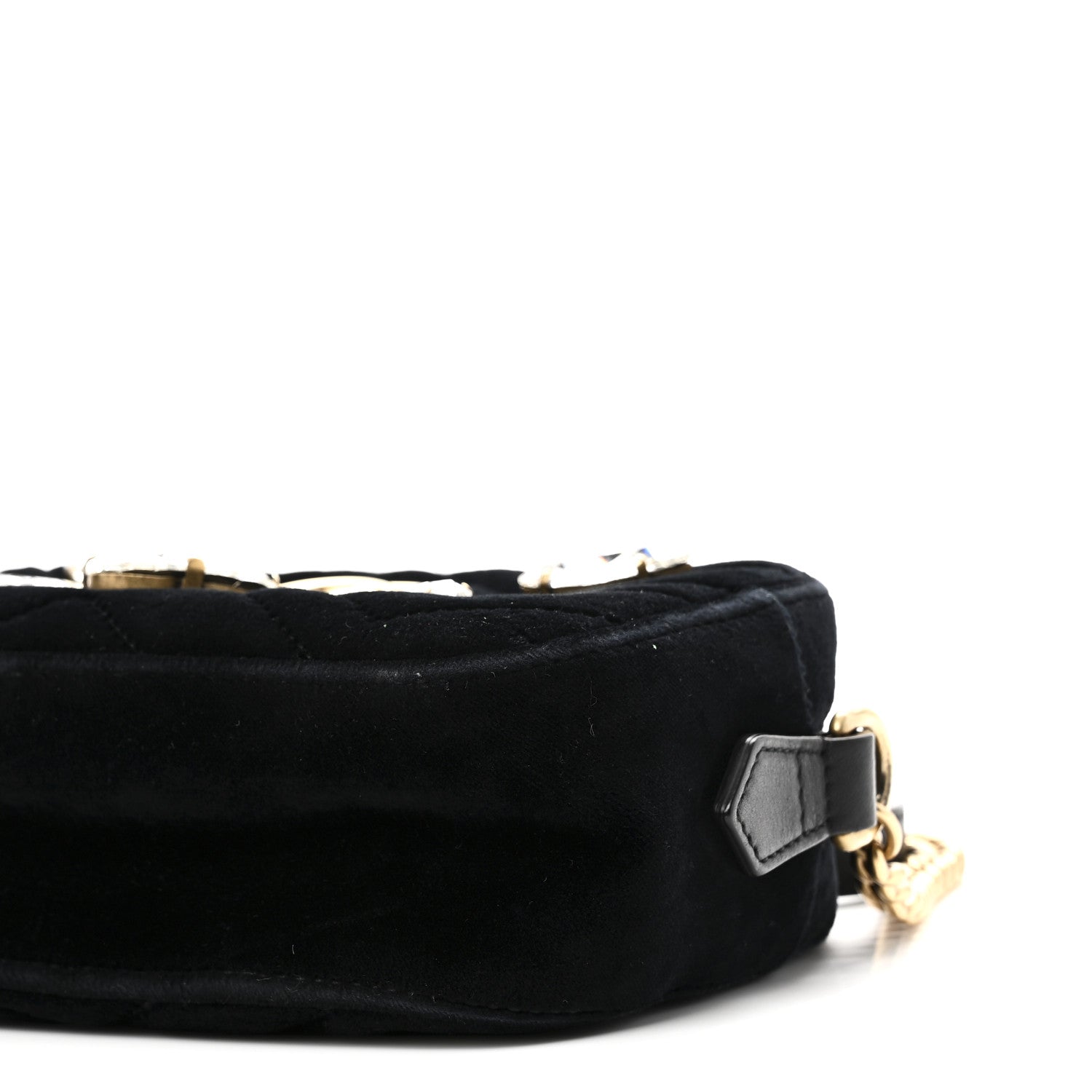 Velvet Matelasse Marquise Crystals Mini GG Marmont Chain Shoulder Bag Black