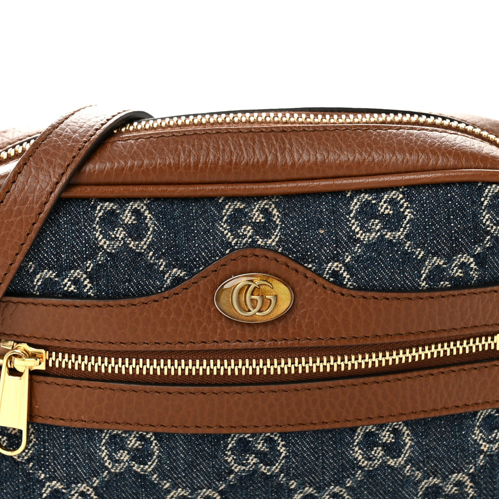 New Denim GG Monogram Dollar Calfskin Mini Ophidia Shoulder Bag Blue Tea Cuir Epilog