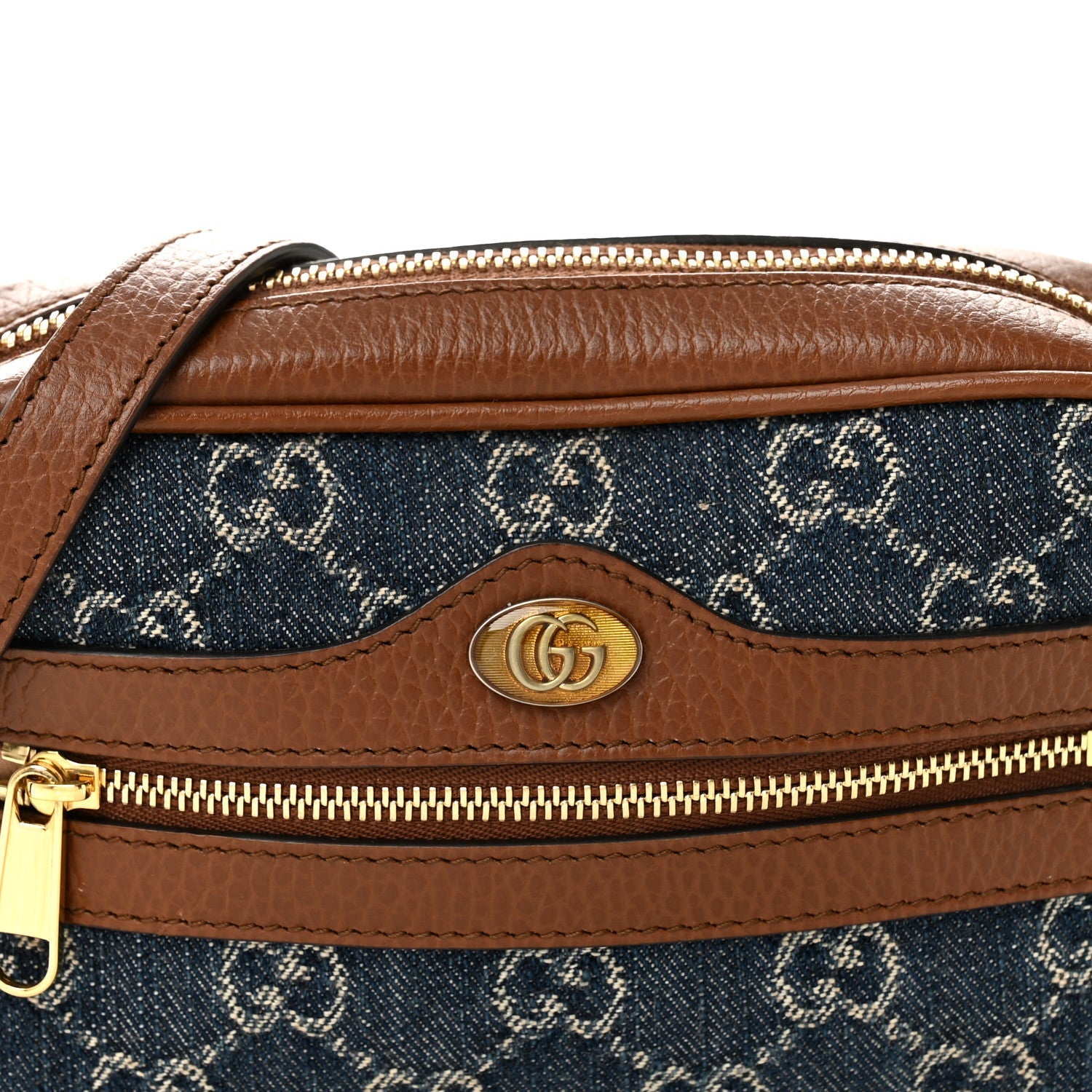 New Denim GG Monogram Dollar Calfskin Mini Ophidia Shoulder Bag Blue Tea Cuir Epilog