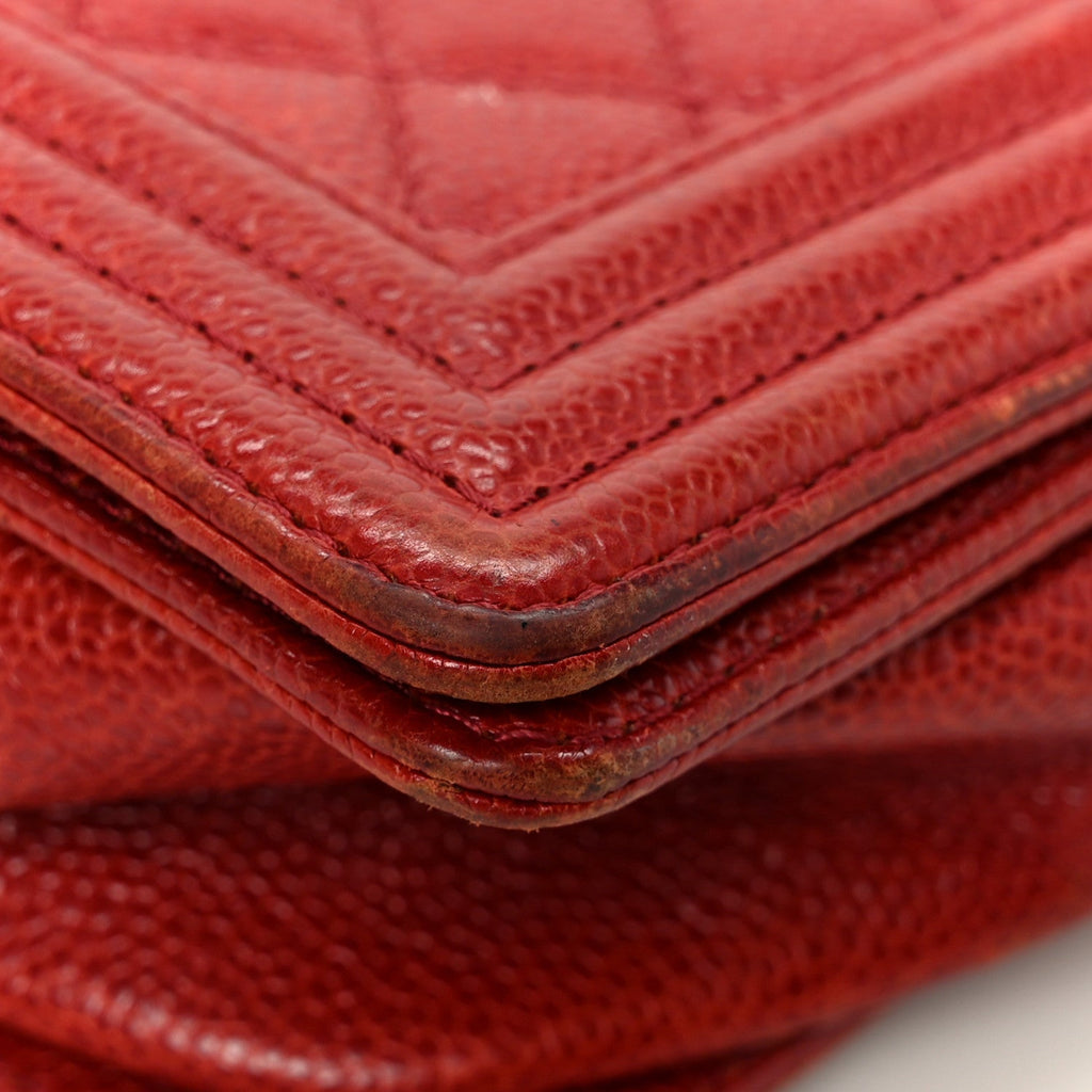 Caviar Quilted New Medium Boy Flap Dark Red