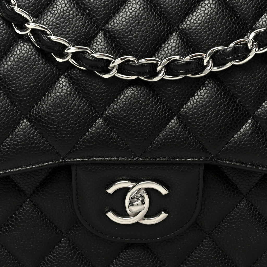Caviar Quilted Jumbo Double Flap Black