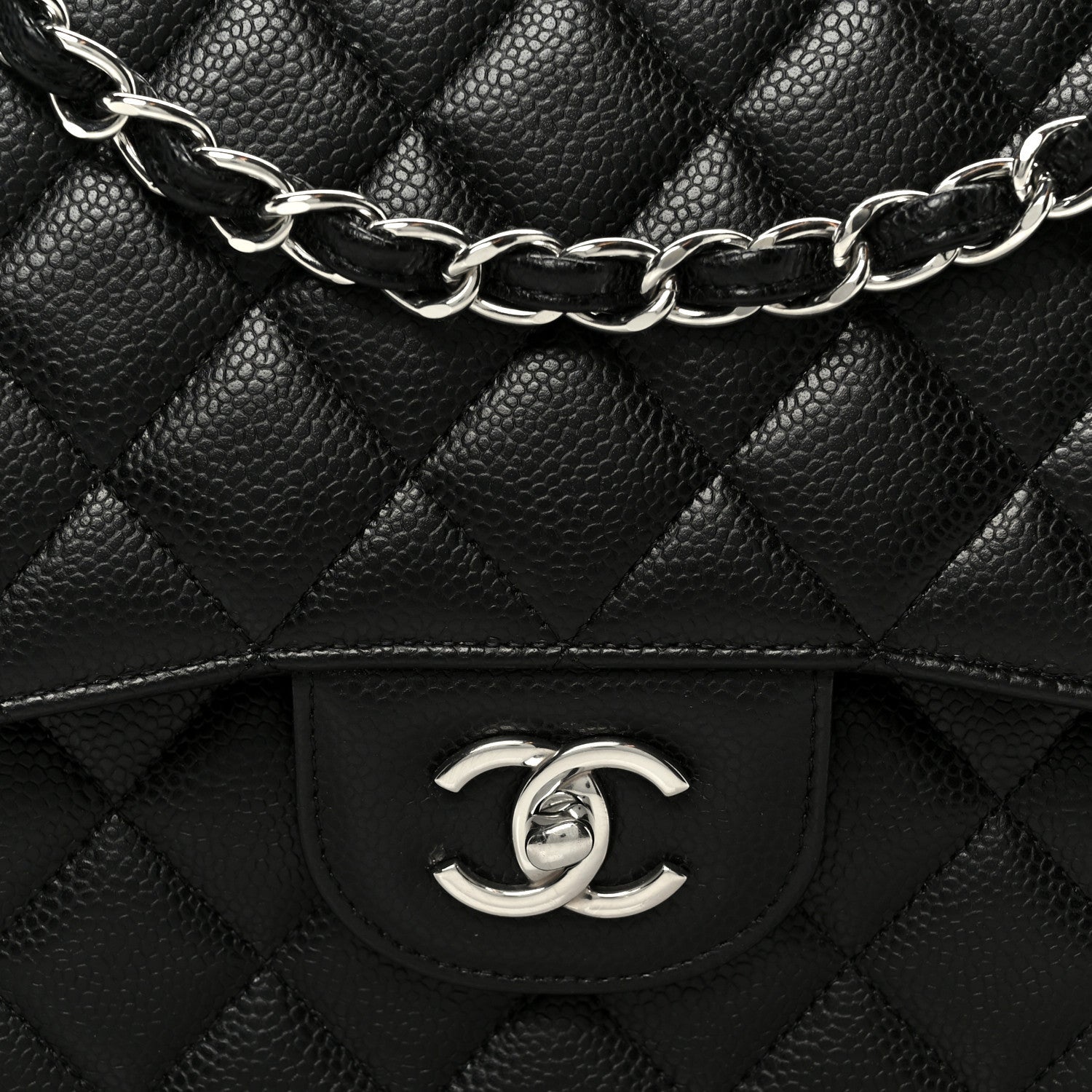 Caviar Quilted Jumbo Double Flap Black