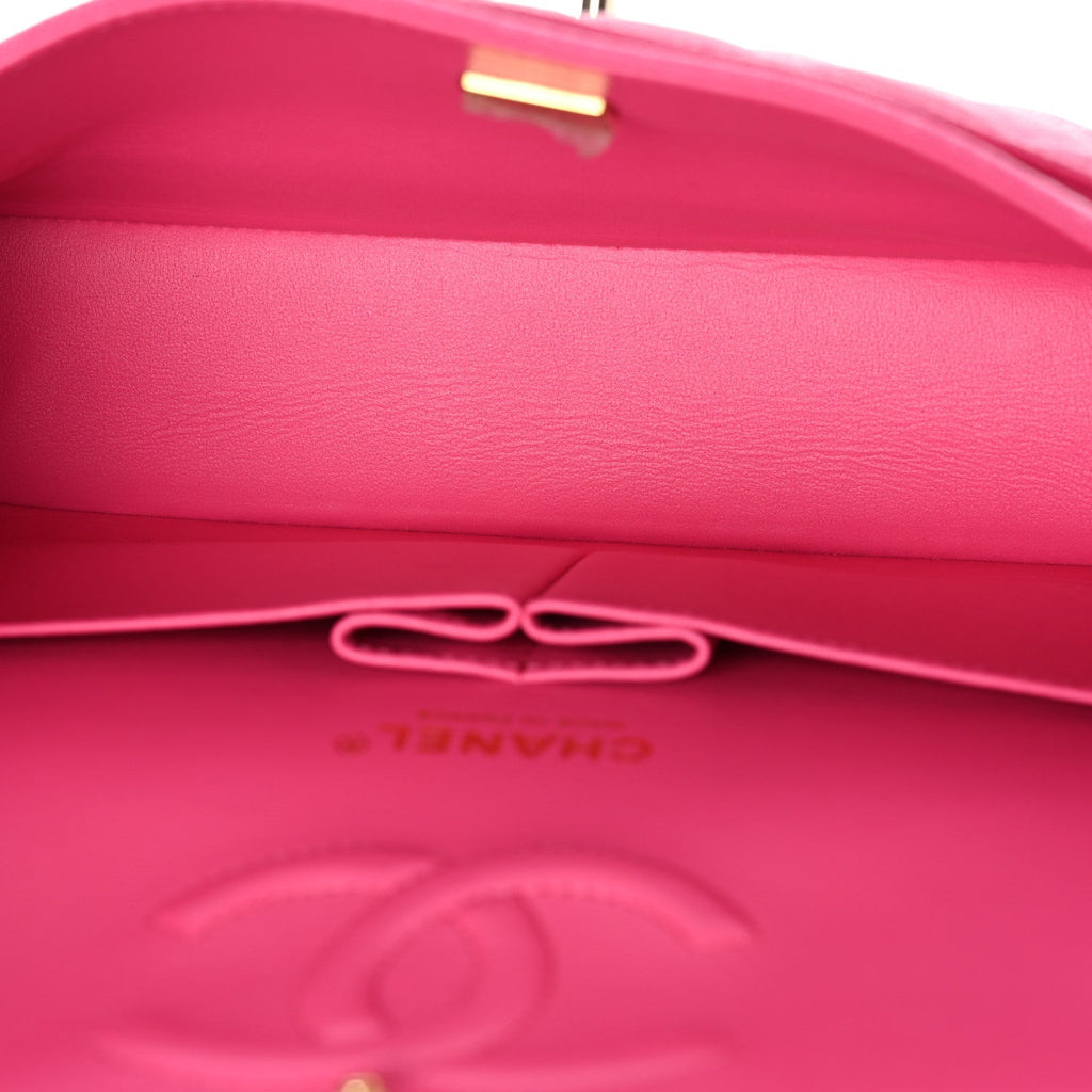 Caviar Quilted Medium Double Flap Dark Pink