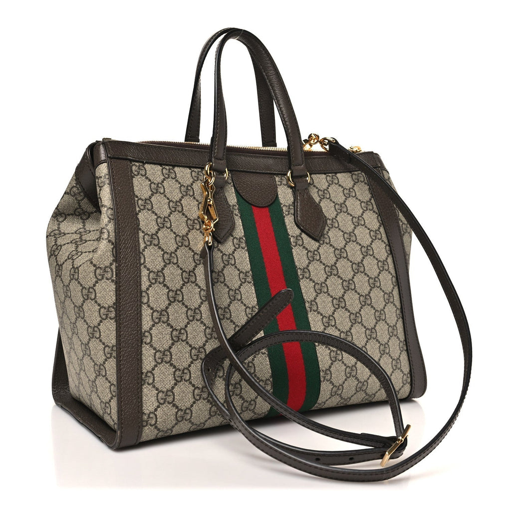 GG Supreme Monogram Web Medium Ophidia Tote Bag Brown