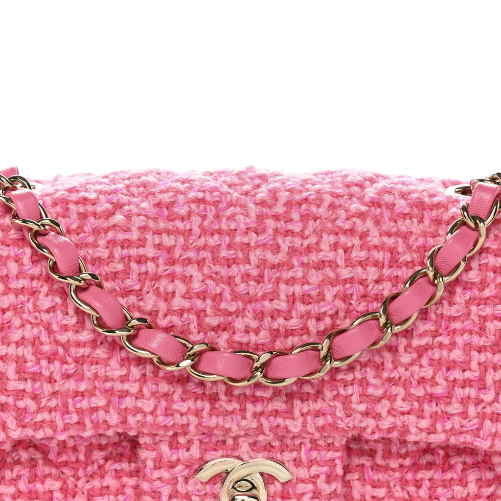 Wool Tweed Quilted Mini Rectangular Flap Dark Pink Fuchsia