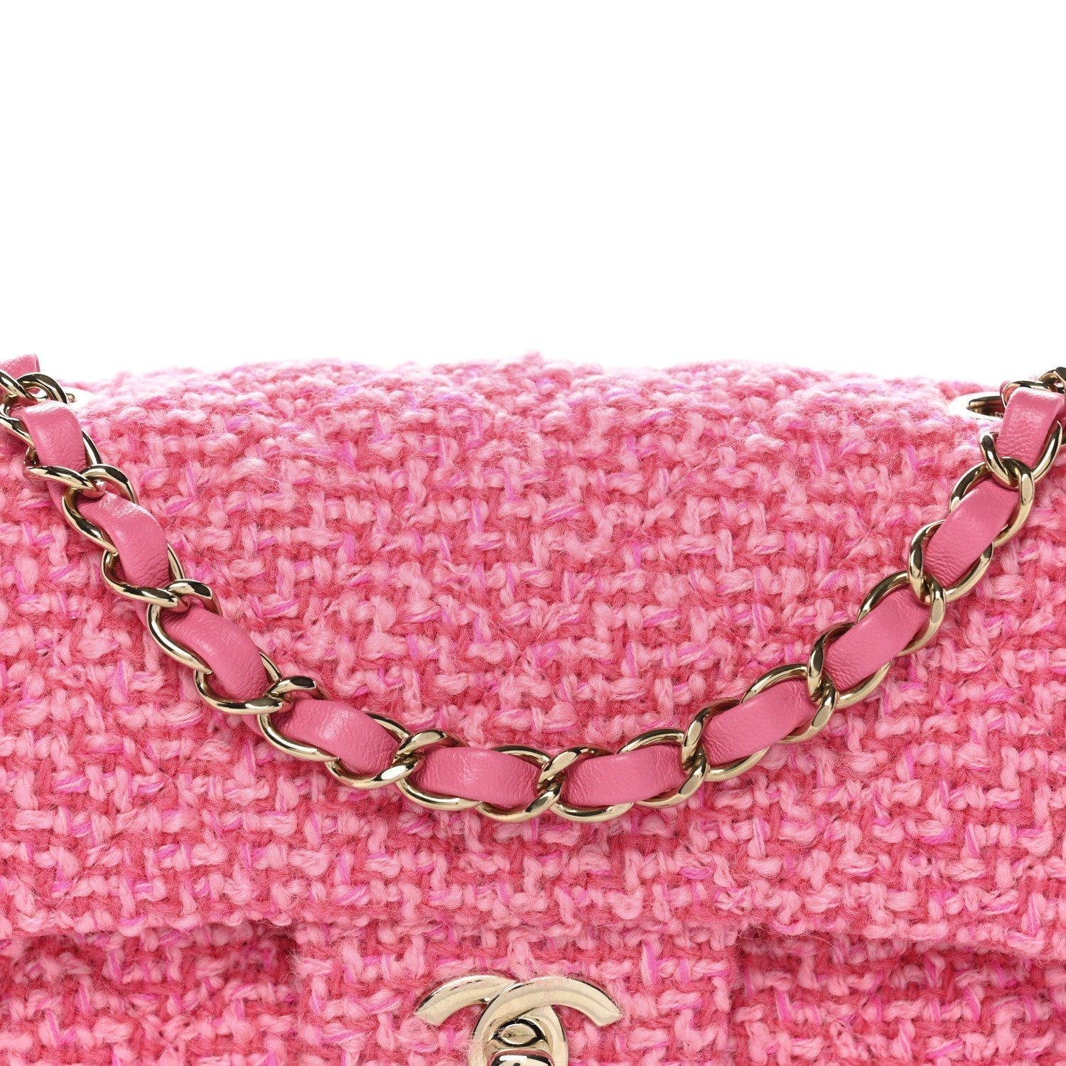 Wool Tweed Quilted Mini Rectangular Flap Dark Pink Fuchsia