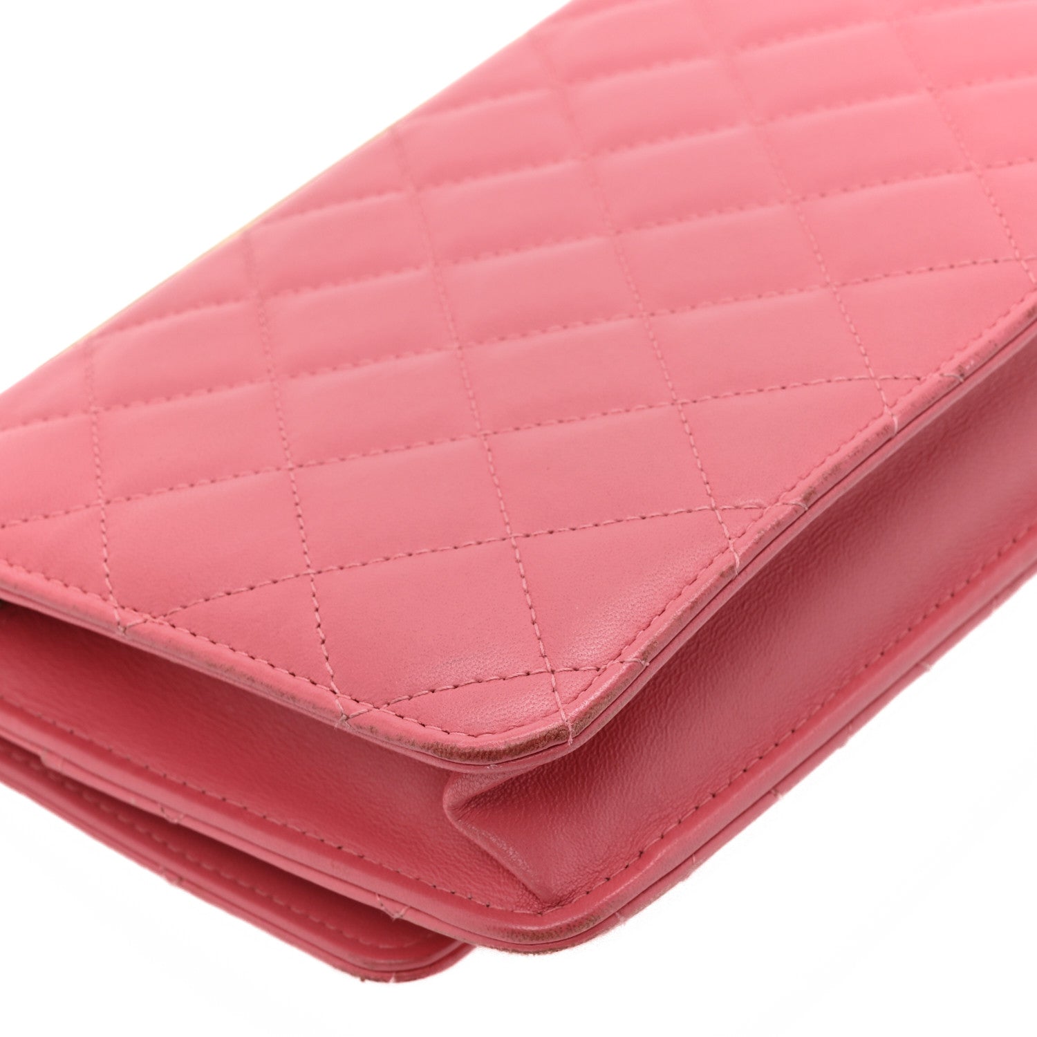 Lambskin Quilted Trendy CC Wallet On Chain WOC Bright Pink