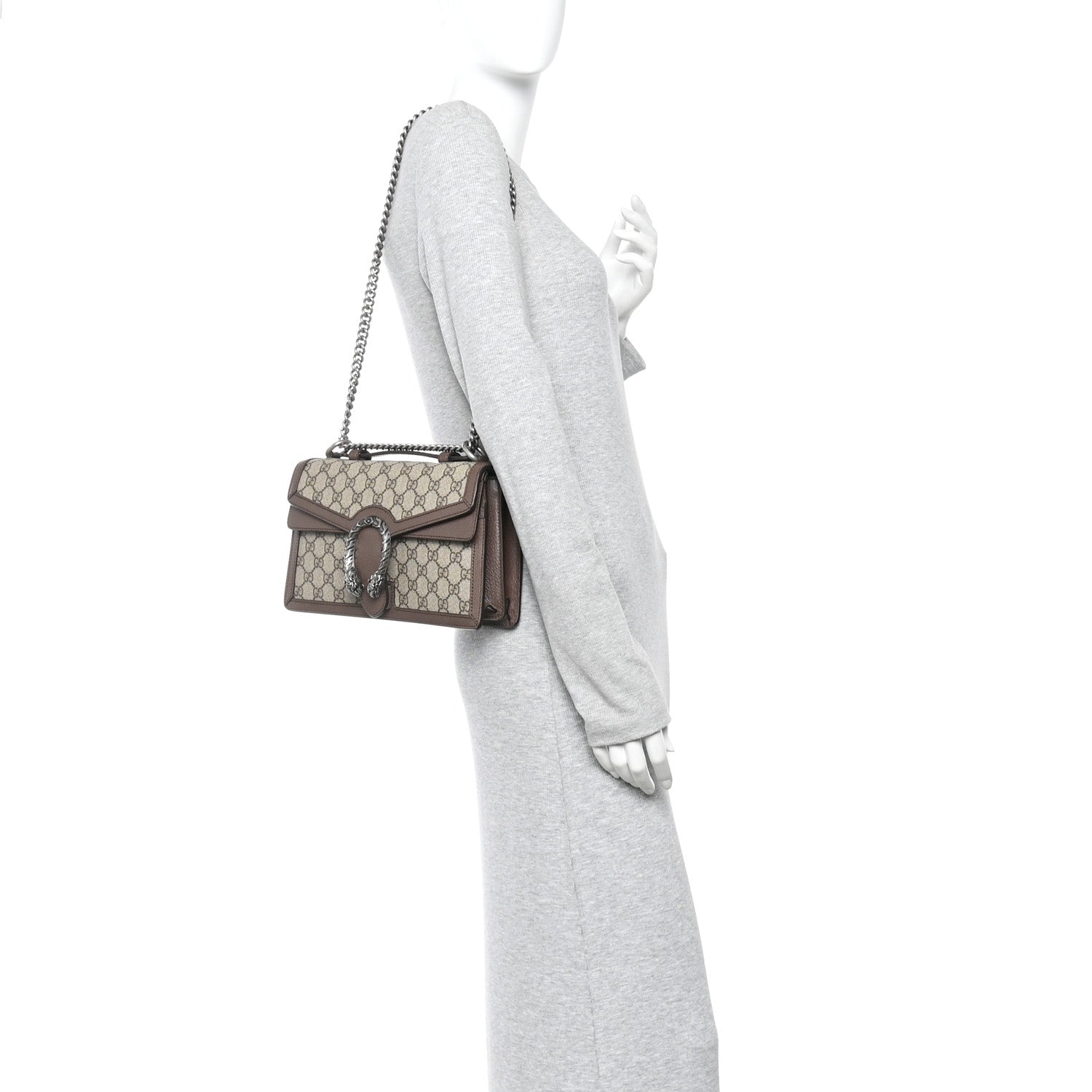 GG Supreme Monogram Textured Dollar Calfskin Top Handle Dionysus Shoulder Bag Beige Ebony New Acero