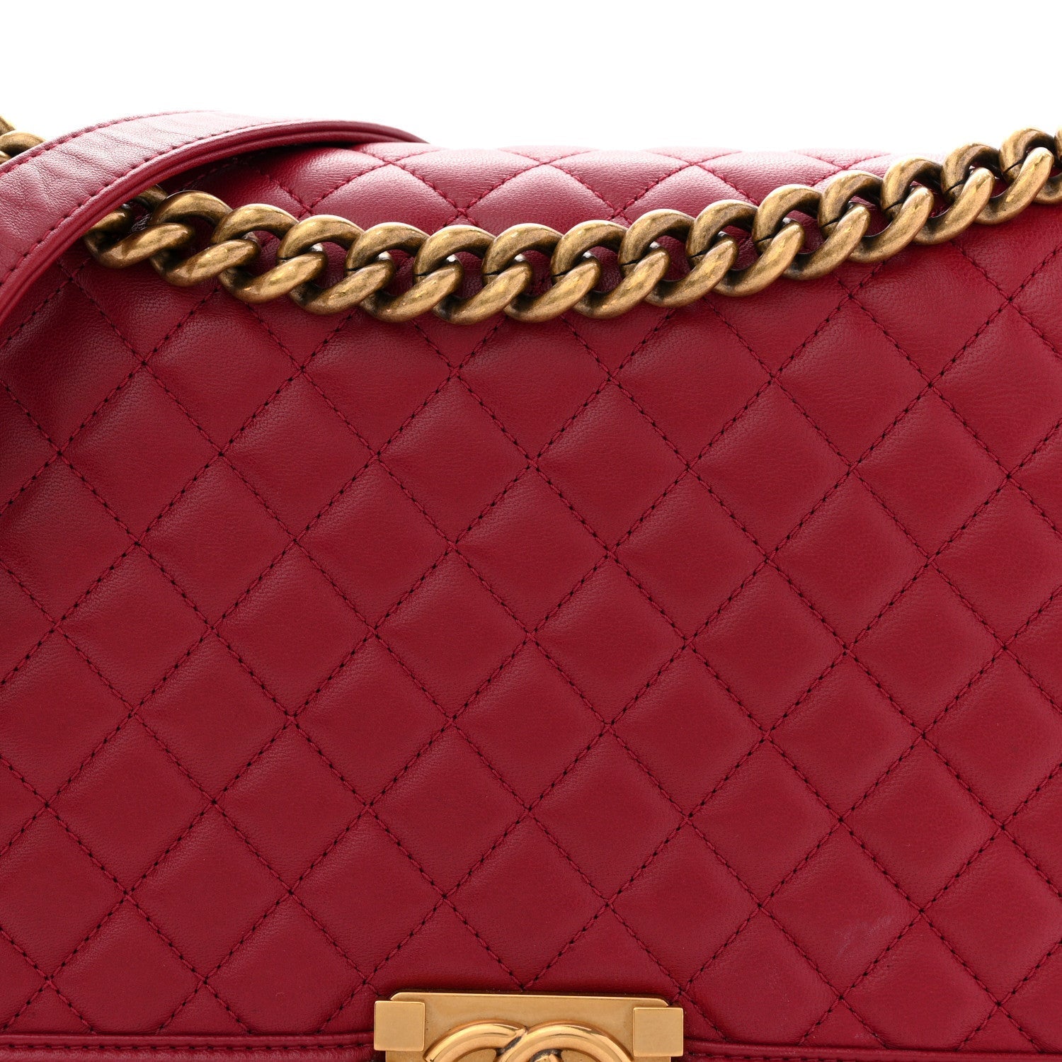 Lambskin Quilted New Medium Boy Flap Dark Red