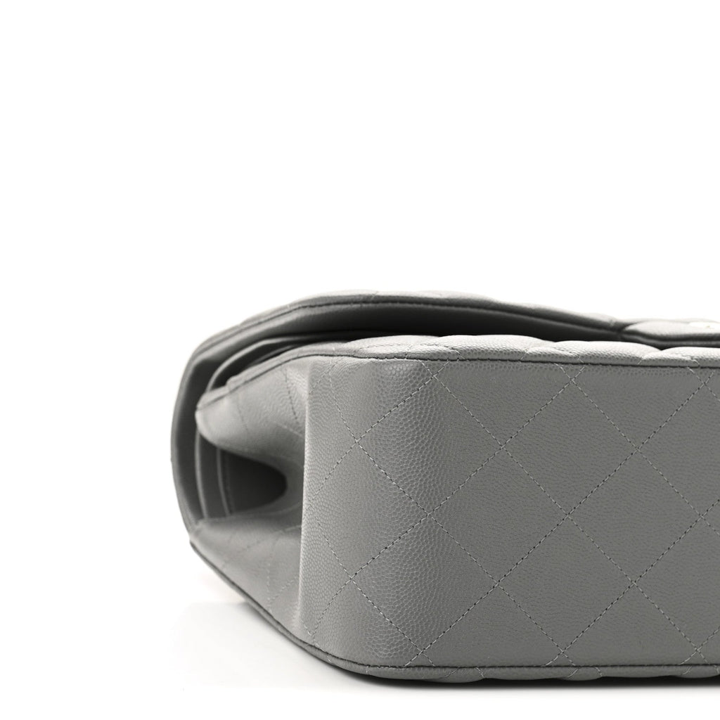 Caviar Quilted Jumbo Double Flap Grey