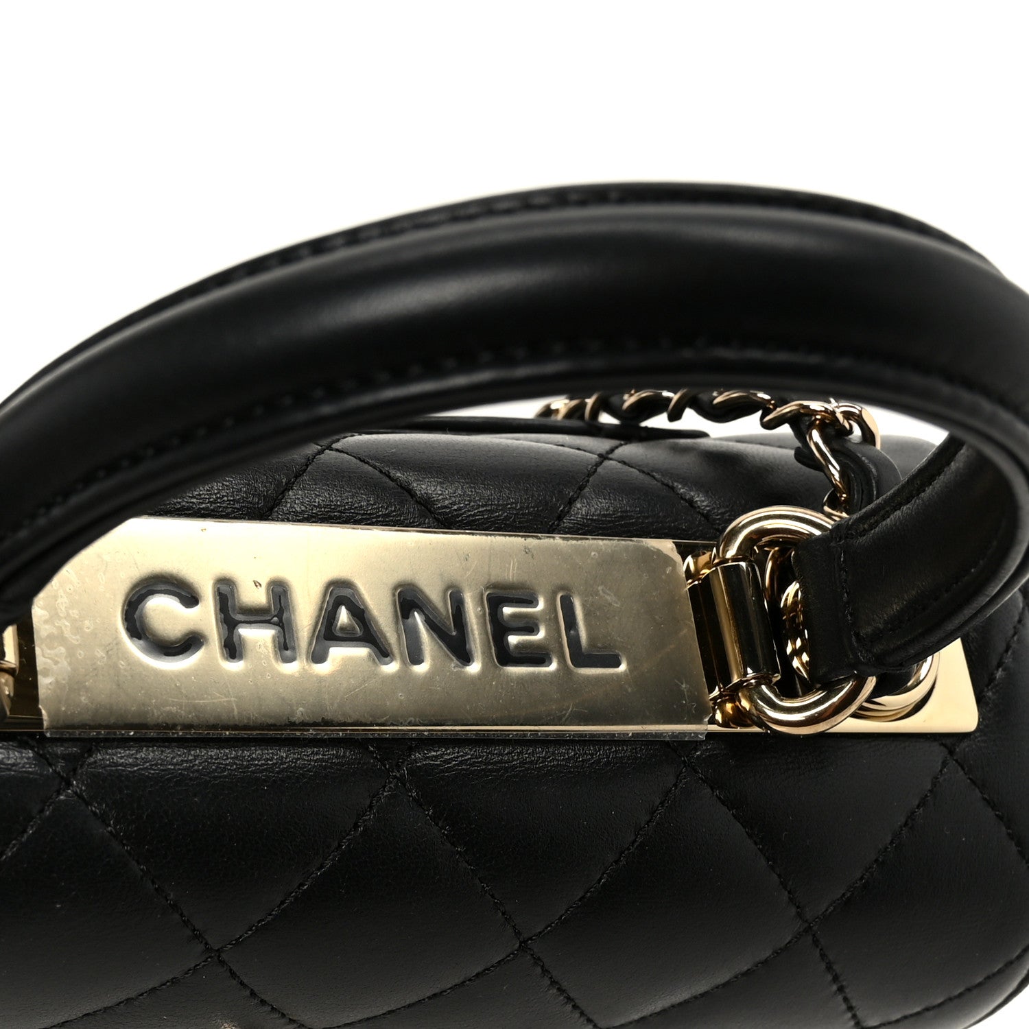 Lambskin Quilted Mini Trendy CC Dual Handle Flap Bag Black