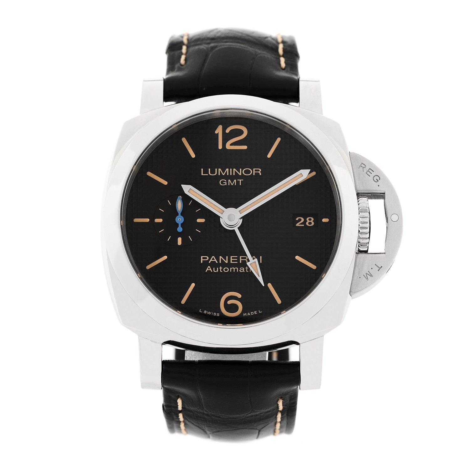 Stainless Steel Alligator 42mm Luminor 1950 3 Days GMT Automatic Watch Black PAM01535