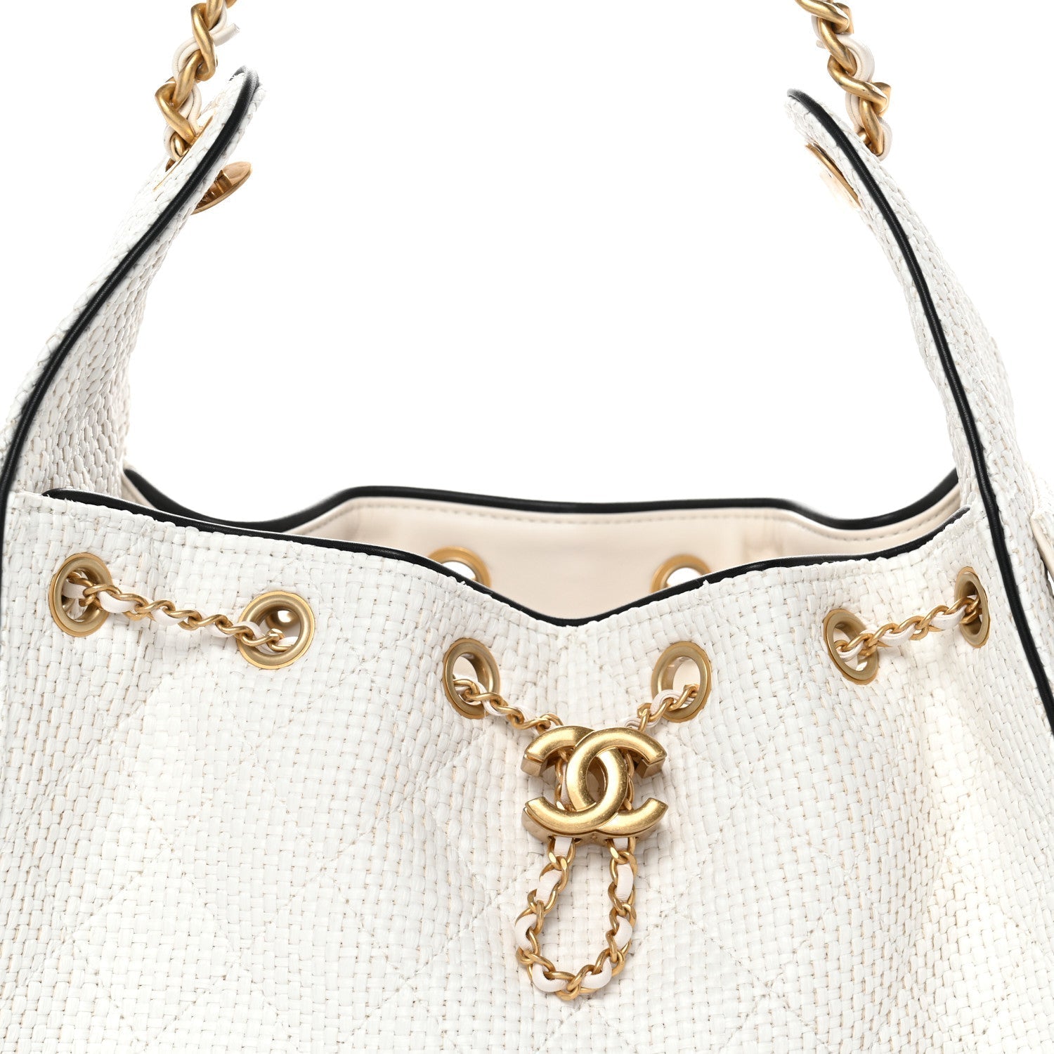 Braided Raffia Calfskin Quilted Small Chanel 25 Handbag White Black
