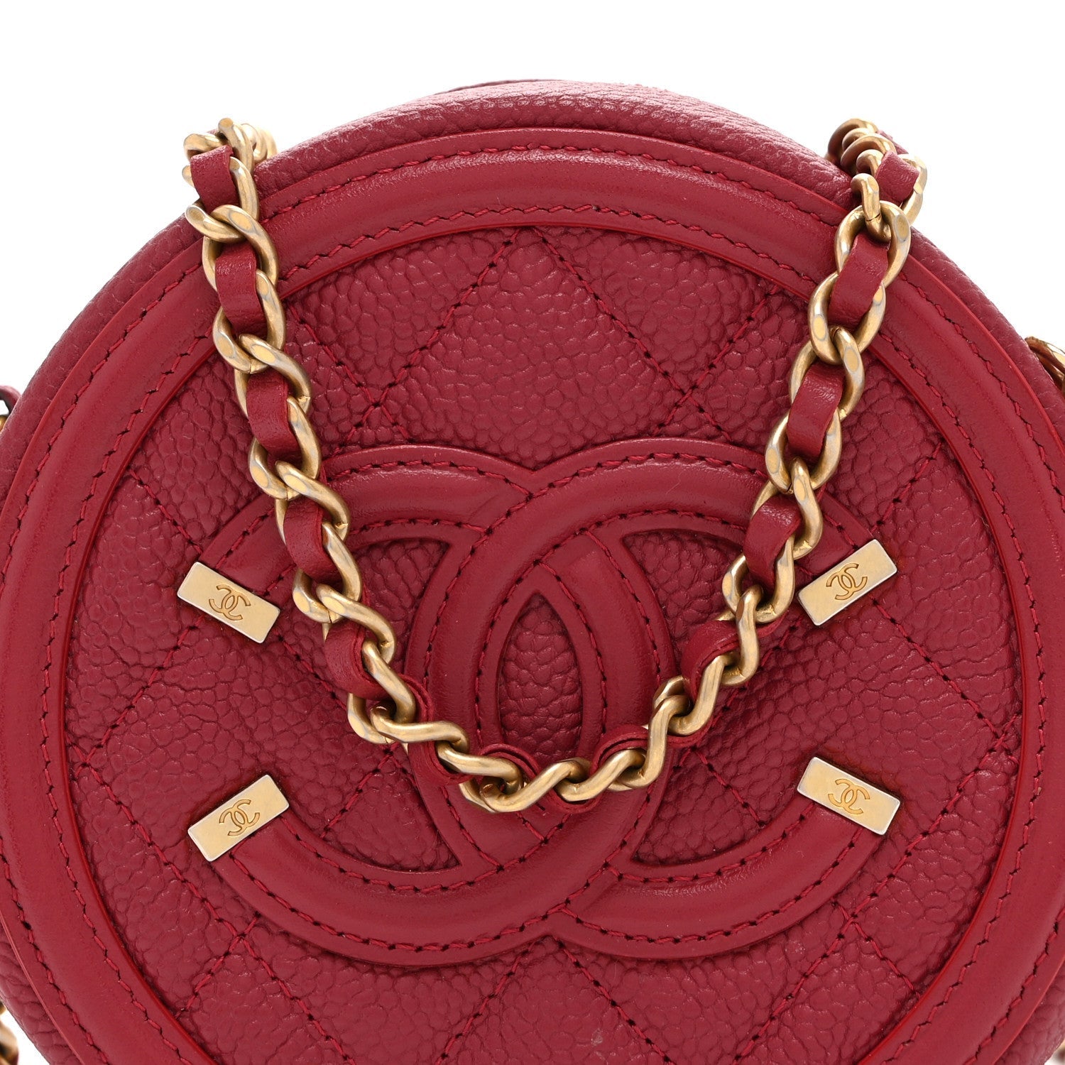 Caviar Quilted Round Filigree Crossbody Red