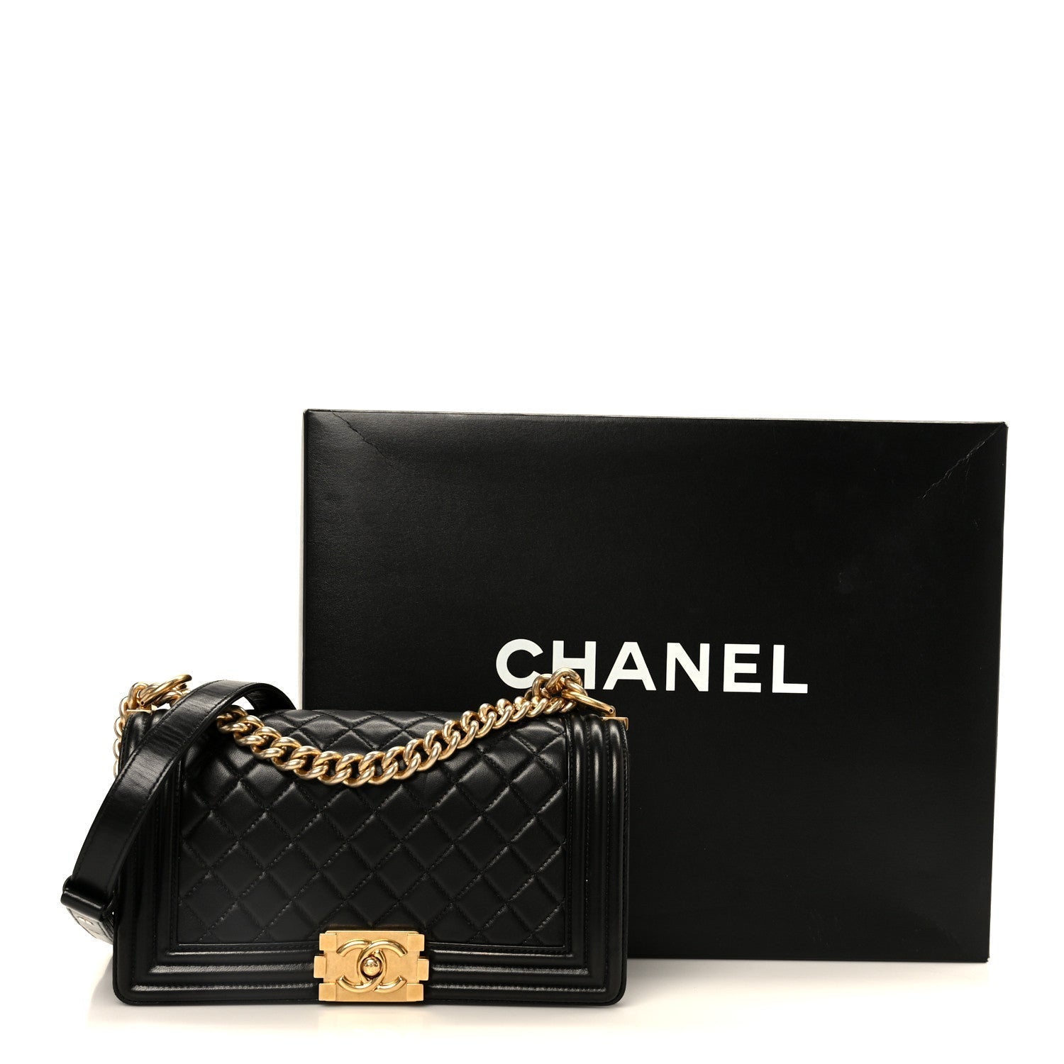 Lambskin Quilted Medium Boy Flap Black
