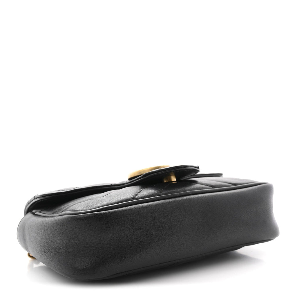 Calfskin Matelasse Super Mini GG Marmont Shoulder Bag Black